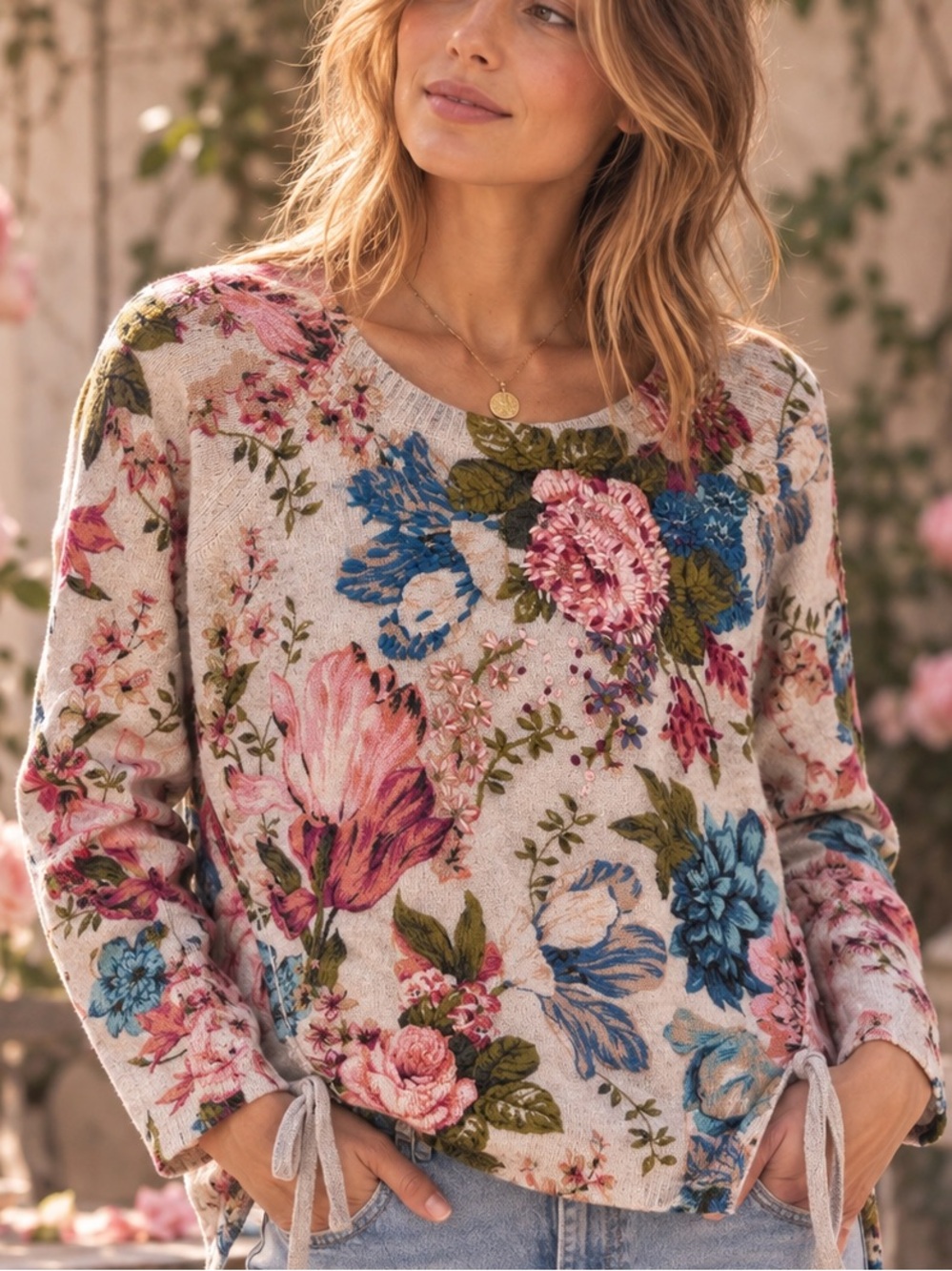 Anthropologie Angel Of The North S Gray Floral Sweater Embroidery Cottagecore